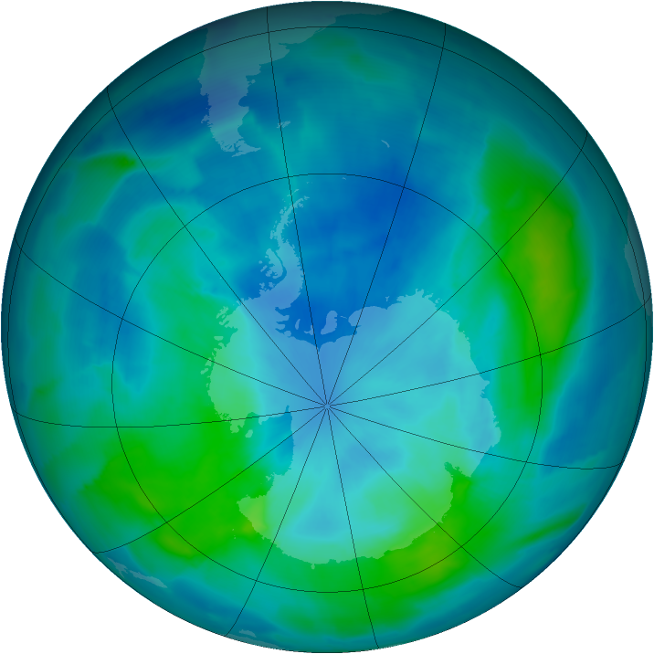 Antarctic ozone map for 15 March 2012